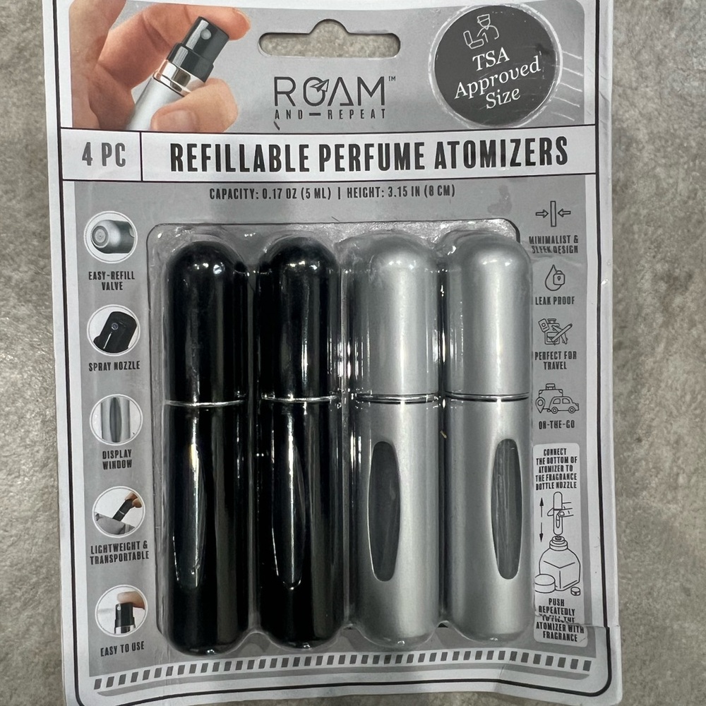 ROAM Refillable Perfume Atomizers - Black and Silver